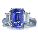 Platinum Emerald Cut Sapphire with Trapezoid Diamonds